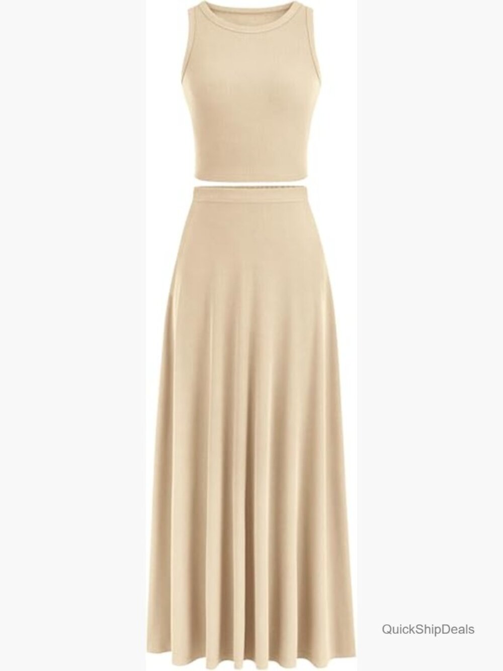 2 Piece Maxi Skirt Set with Knit Crop Top, High Waisted Long Skirt